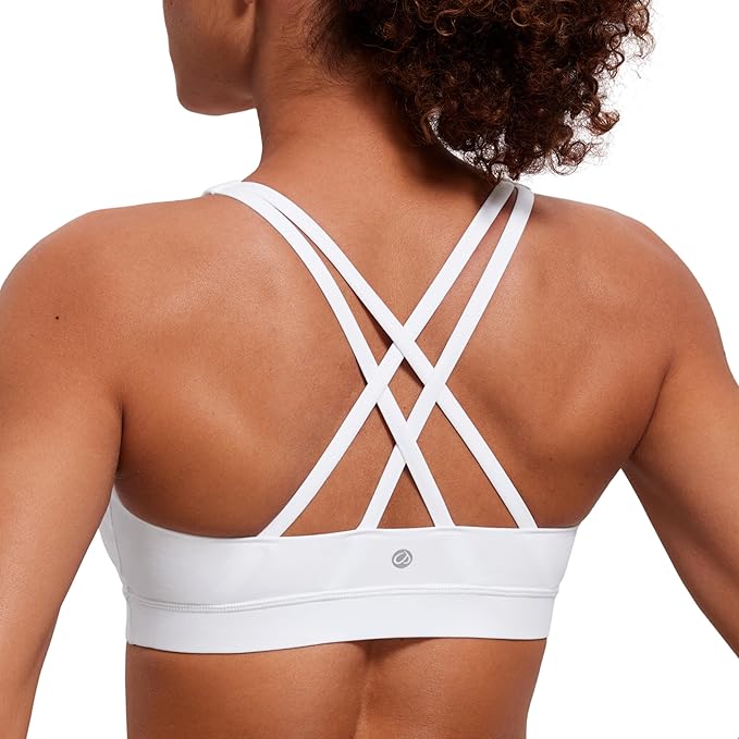 CRZ YOGA Naked Feeling Strappy Padded Sports Bras for Women - Fitness Workout Top Criss Cross Back Yoga Cami