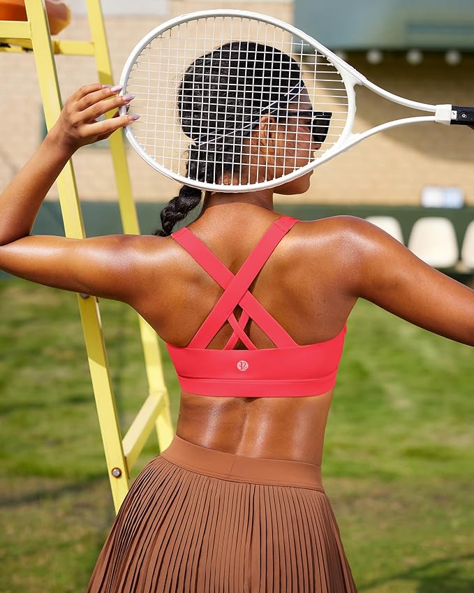 RUNNING GIRL Sports Bras for Women,Padded Strappy Sports Bras Criss-Cross Back Medium Support Sports Bras with Removable Cups