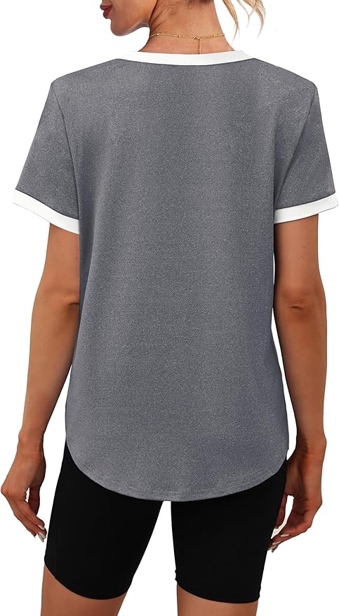 Womens Workout Tops Summer Short Sleeve Shirts Athletic Color Block Gym Clothes Outfits Sun Protection UPF 50+ T Shirts