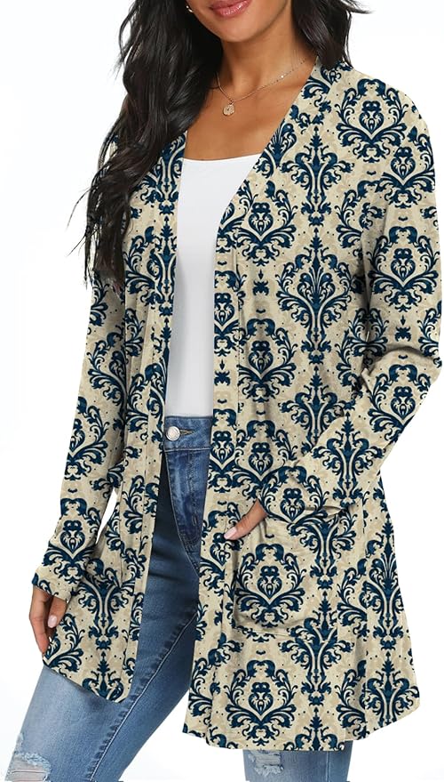 Womens Casual Lightweight with Pocketes Long Sleeve Open Front Cardigan