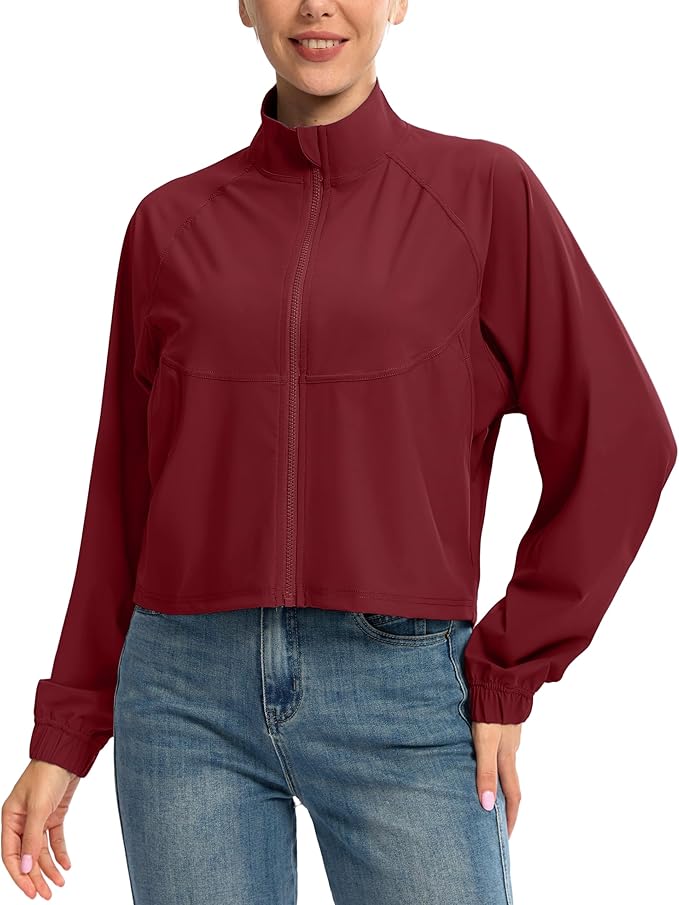 Soothfeel Women's Athletic workout Jacket Lightweight UPF 50+ Long Sleeve Sun Protection Shirts Zip Up Cropped Hiking Tops