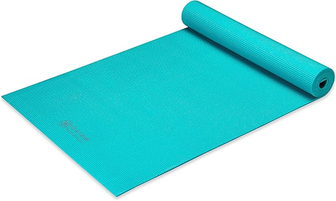 Gaiam Essentials 1/4" Thin (6mm) Yoga & Pilates, Fitness & Exercise Mat with Easy-Cinch Carrier Strap Cusion Support For Fitness and Gym Workouts