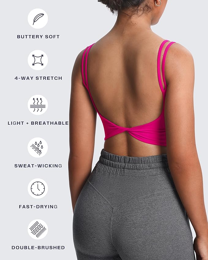 Aoxjox Women's Workout Sports Bras Fitness Yoga Crop Tank Metamorph Twist Back Cami