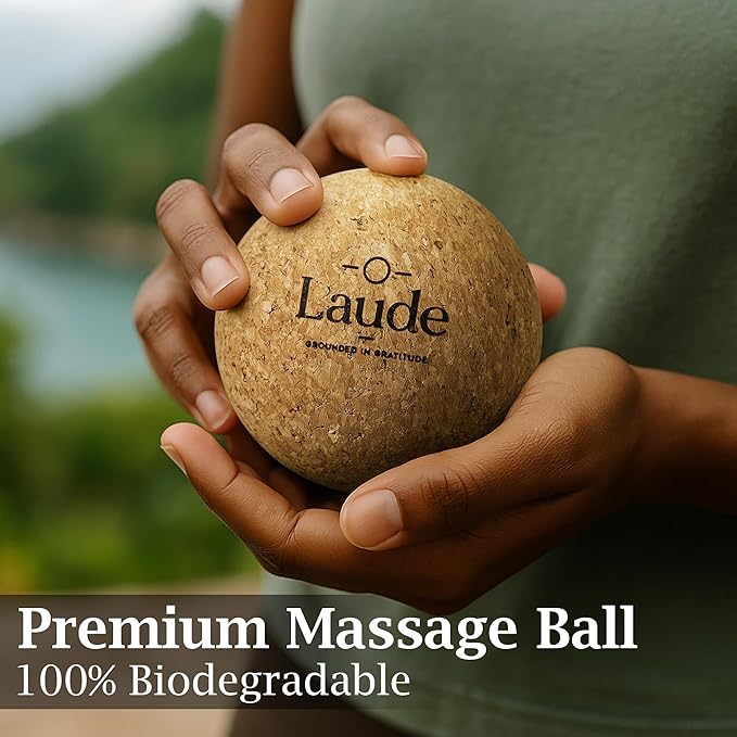 Laude Cork Yoga Mat + Ball Set – Sustainable Non Slip Yoga Mat with Strap – Thick Yoga Mat, Pilates Mat Thick & Workout Mat – Eco-Friendly Cork & Rubber Mat with Alignment Lines, Superior Grip, Sweat-Resistant & Durable 72"x26"