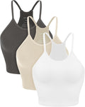 ODODOS Women's Crop 3-Pack Seamless Rib-Knit Camisole Crop Tank Tops