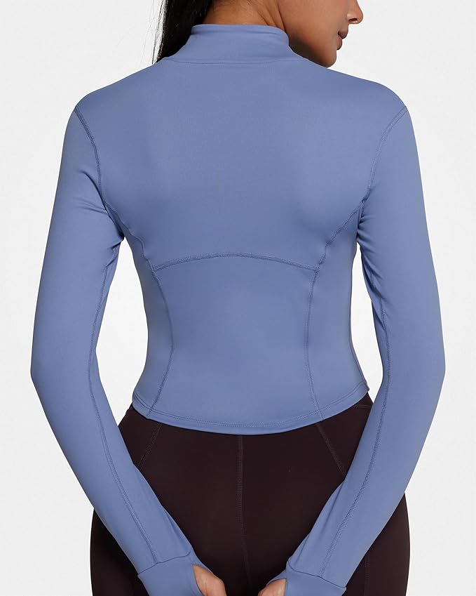 Women BBL Jacket Full Zip UP Workout Athletic Cropped Jacket wIth Thumb Holes Running Yoga Sportswear