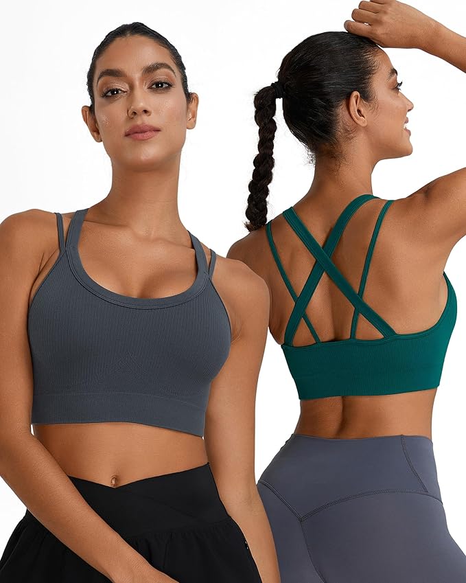 Sports Bras for Women HIigh Support, Criss-Cross Back Padded Strappy High Impact Sports Bras for Women Large Bust