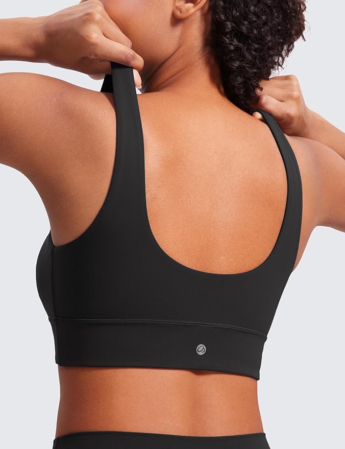 CRZ YOGA Butterluxe U Back Longline Sports Bras for Women - Scoop Neck Padded Yoga Workout Crop Top with Built in Pads