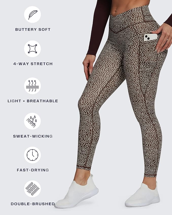 Aoxjox Women's Trinity High Waisted Yoga Pants with Pockets Cross-Waist Tummy Control Buttery Soft Workout Leggings 26"