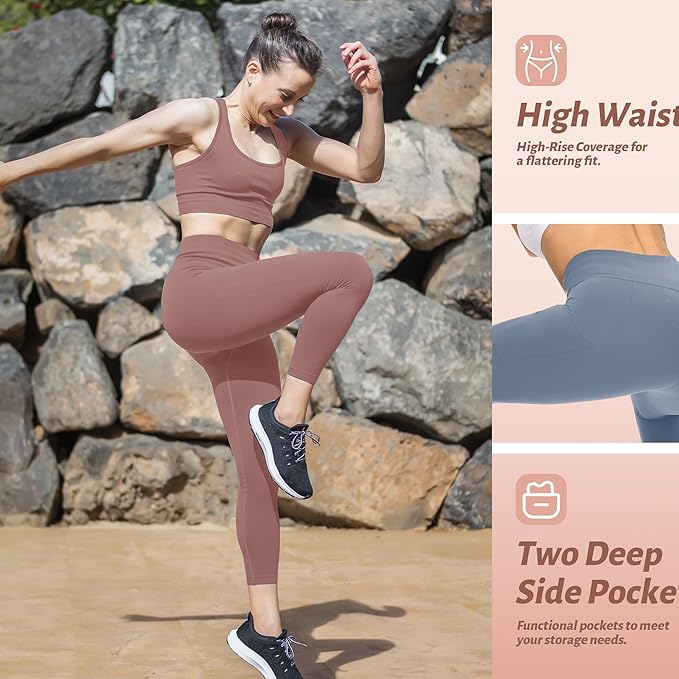 NexiEpoch 4 Pack Leggings for Women - High Waisted Tummy Control Soft Black Capri Yoga Pants with Pockets for Workout