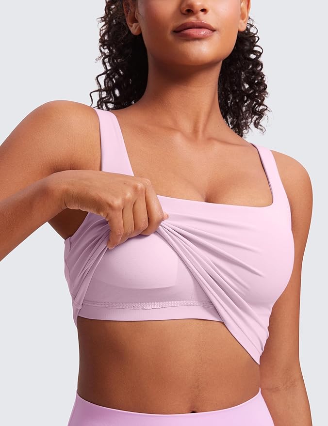 CRZ YOGA Butterluxe Square Neck Crop Tank Tops for Women - Workout Longline Sports Bras Padded Yoga Camisole