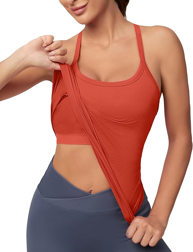 MathCat Workout Tank Tops for Women with Built in Bra, Sleeveless Gym Tops Seamless Racerback Athletic Yoga Shirts