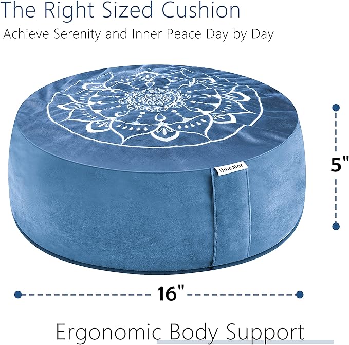 Hihealer Meditation Cushion, Traditional Tibetan Meditation Pillow Velvet Cover - Large Floor Cushion Seating for Adults - Yoga Buckwheat Bolster for Women、Moms