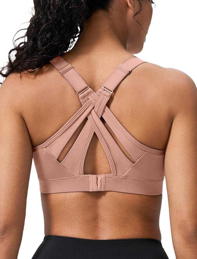 Yvette Sports Bra High Impact Adjustable Criss Cross Back, Full Support for Large Bust No Bounce
