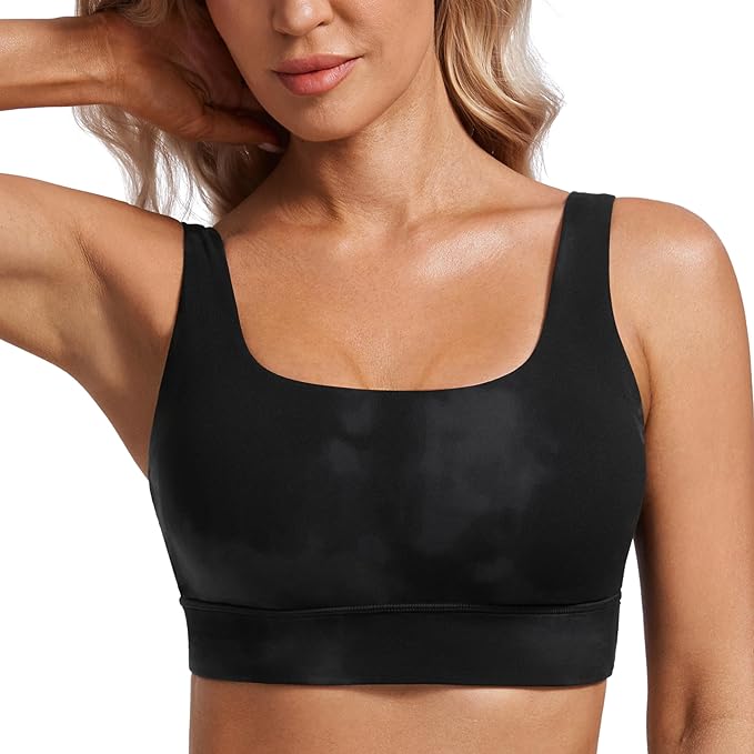 CRZ YOGA Butterluxe U Back Longline Sports Bras for Women - Scoop Neck Padded Yoga Workout Crop Top with Built in Pads