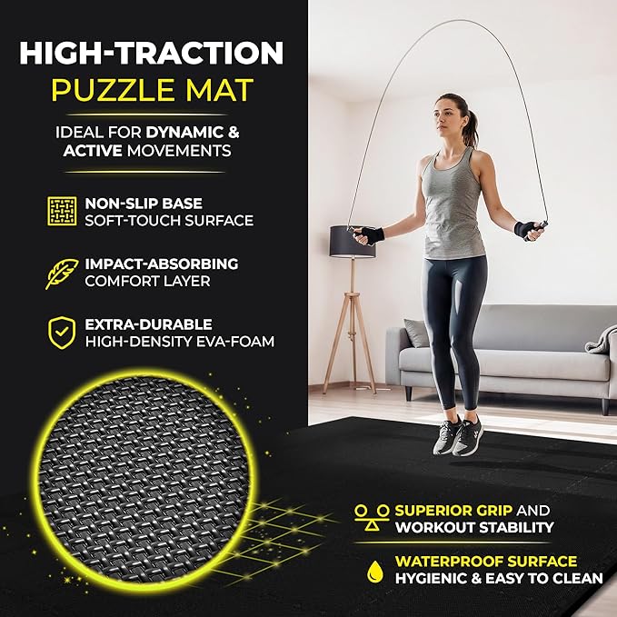 bemaxx Gym Mats Set - 18 pcs EVA Interlocking Foam Floor Tiles (12.6"x12.6"x0.4") 18sqft Protective Gym Flooring Sports Home Workout Exercise Mats Puzzle Garage Fitness Play-Room Pool Treadmill Bike