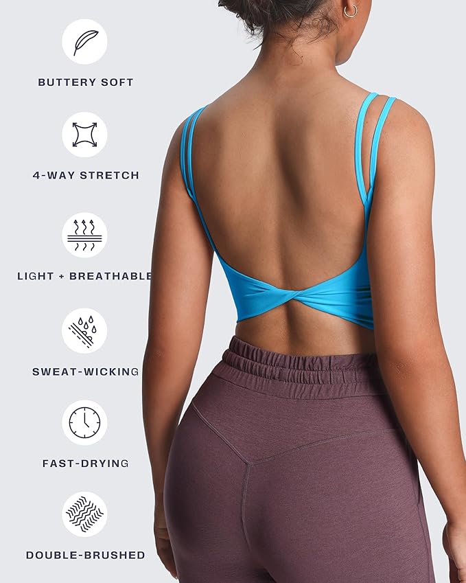 Aoxjox Women's Workout Sports Bras Fitness Yoga Crop Tank Metamorph Twist Back Cami