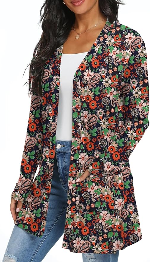 Womens Casual Lightweight with Pocketes Long Sleeve Open Front Cardigan