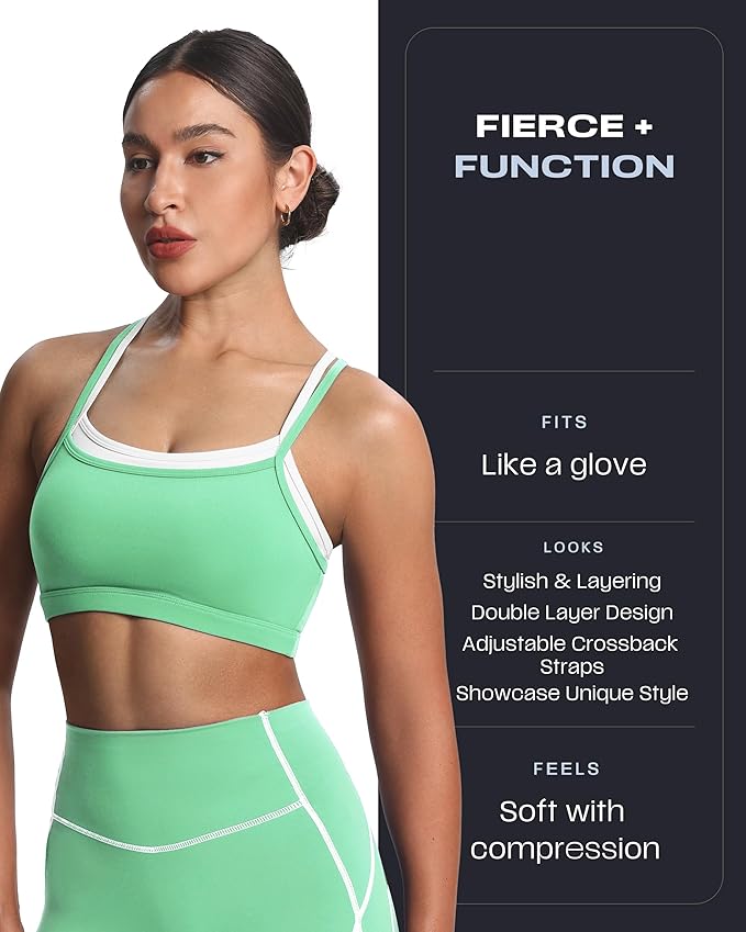 Aoxjox Women's Workout Sports Bras Takes Two Bra High Impact Training Fitness Running Yoga Crop Tank