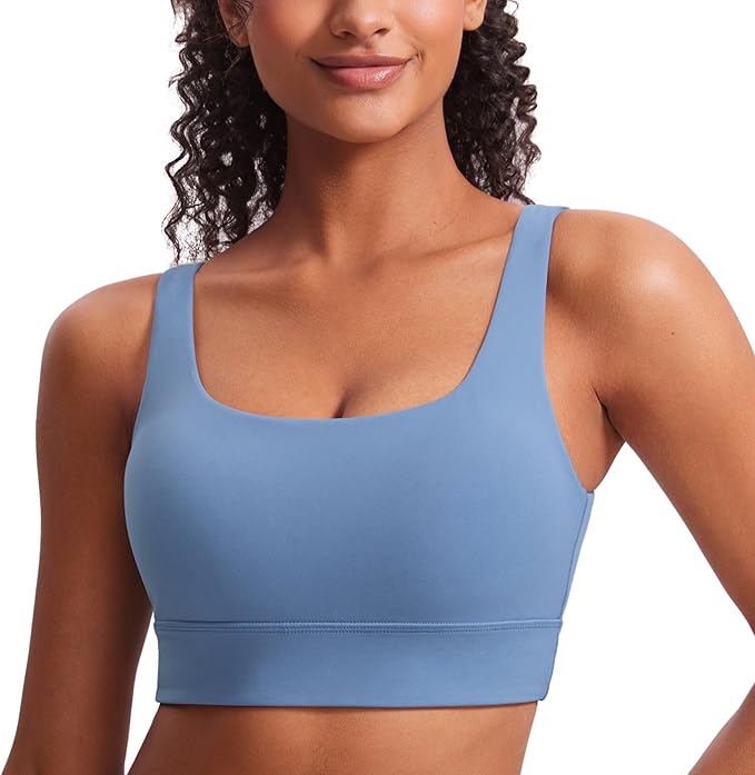 CRZ YOGA Butterluxe U Back Longline Sports Bras for Women - Scoop Neck Padded Yoga Workout Crop Top with Built in Pads