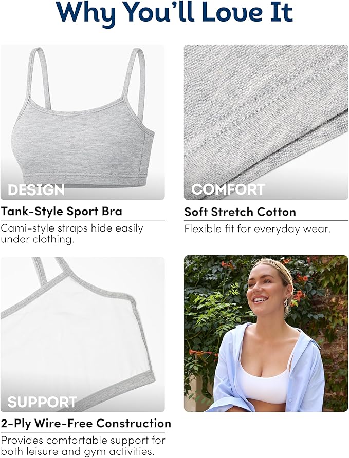 Fruit of the Loom Women's Spaghetti Strap Cotton Pullover Sports Bra Value Pack