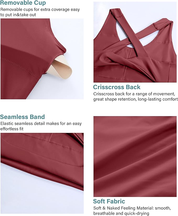 Sports Bras for Women Criss-Cross Back Padded Workout Tank Tops Medium Support Crop Tops for Women