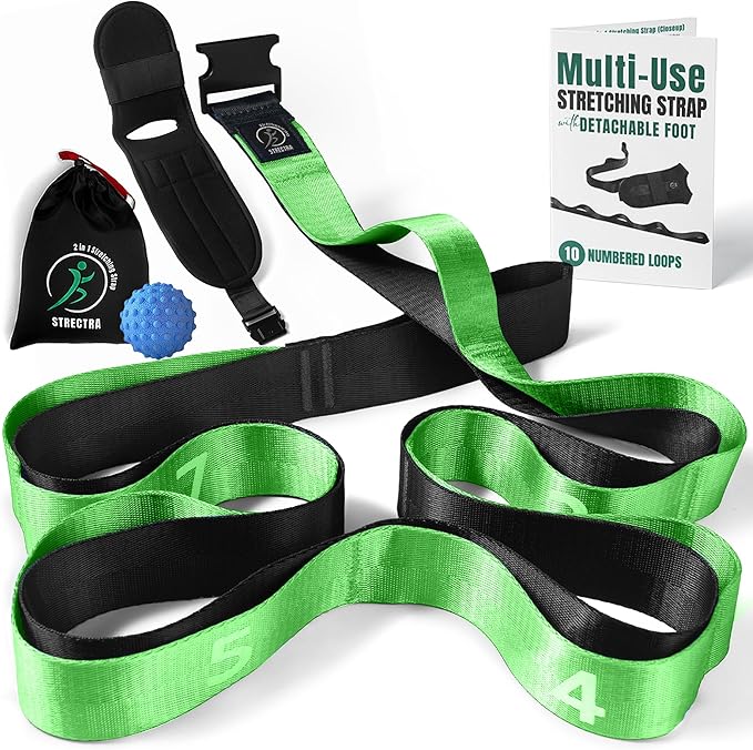 Stretch Strap with Loops Physical Therapy - Full Body Exercise Straps for Stretching with Detachable Foot - Leg & Calf Stretcher for Plantar Fasciitis, Physical Therapy, Pain Relief, and Flexibility