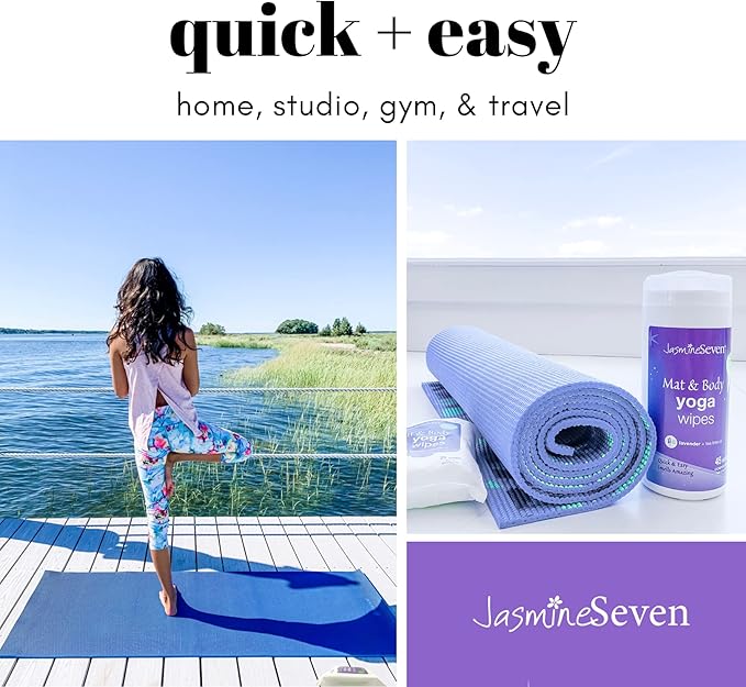 Yoga Wipes for Body and Mat - Natural Lavender and Tea Tree - 45 Wipes in Resealable Canister - by Jasmine Seven