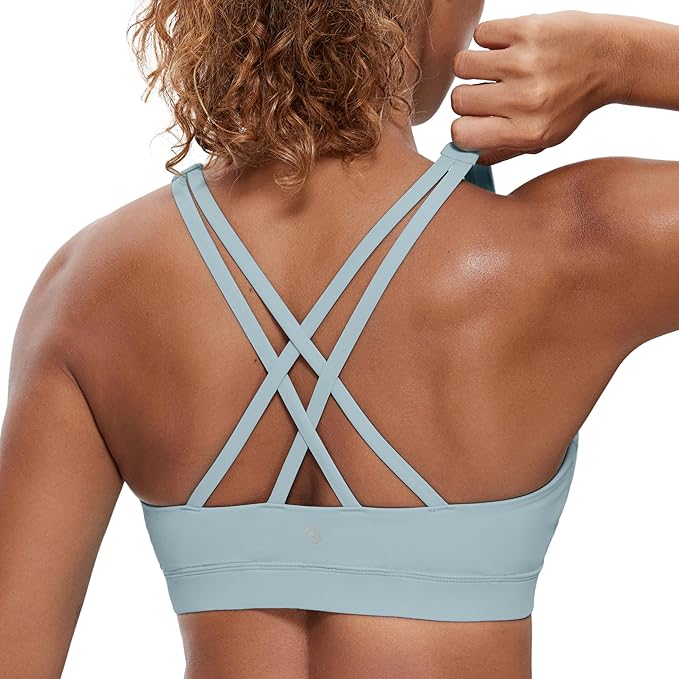 CRZ YOGA Naked Feeling Strappy Padded Sports Bras for Women - Fitness Workout Top Criss Cross Back Yoga Cami