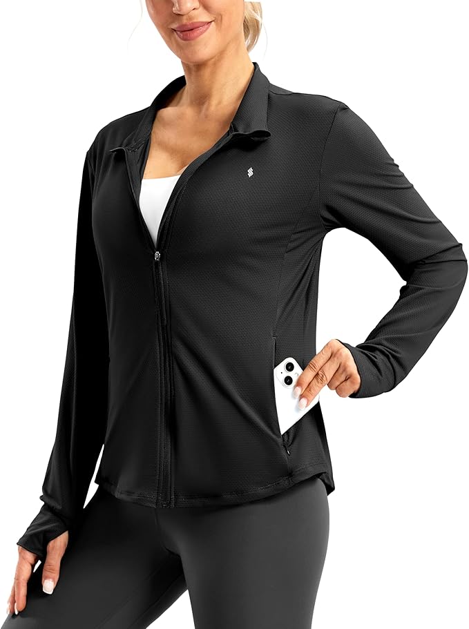 Soothfeel Women's UPF 50+ Lightweight Athletic Jackets Sun Protection Zip Up Long Sleeve Shirts Hiking Workout Outdoor Pocket