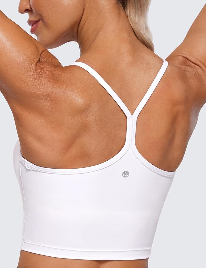 CRZ YOGA Butterluxe Y Back Crop Tank Tops for Women - Spaghetti Straps Racerback Padded Yoga Workout Longline Sports Bras