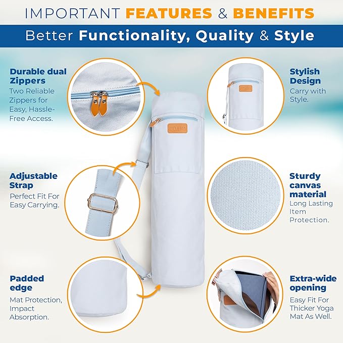 UDANA Yoga Mat Bag – Heavy Duty Canvas Carrier with 3 Pockets & Full Zip – Available in 3 Sizes (16L, 18L, 34L) - Multiple Colors