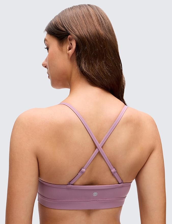 CRZ YOGA Butterluxe V-Neck Sports Bras for Women - Adjustable Thin Straps Padded Yoga Top Basic Wireless Camisole