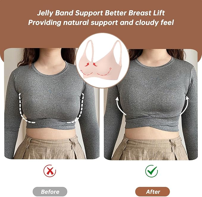OEAK Womens Wireless Jelly Bras Comfortable Push Up Bra No Underwire Gel Bra Full Support Lift Everyday Seamless Tshirt Bras