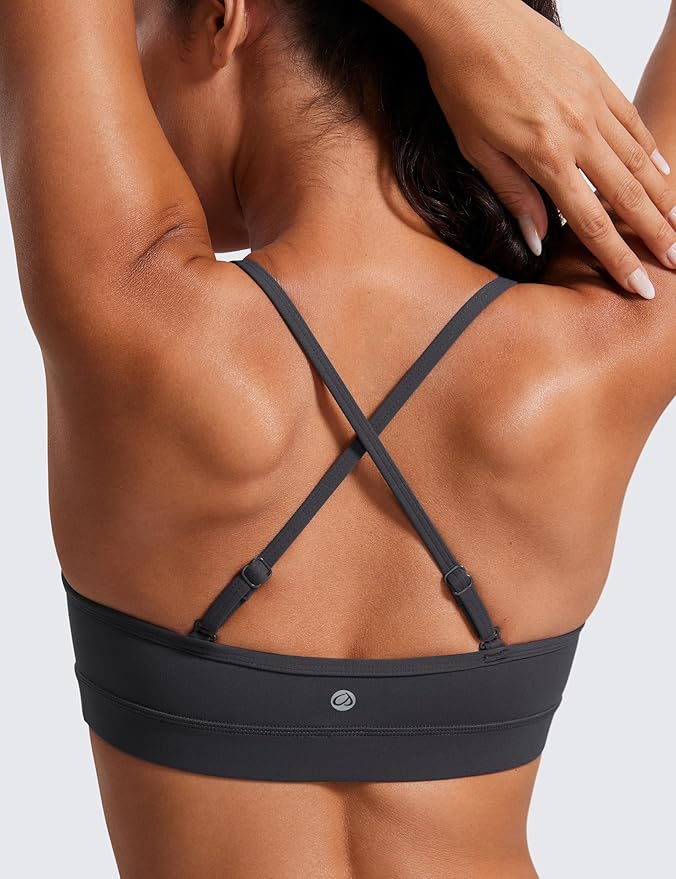 CRZ YOGA Butterluxe V-Neck Sports Bras for Women - Adjustable Thin Straps Padded Yoga Top Basic Wireless Camisole