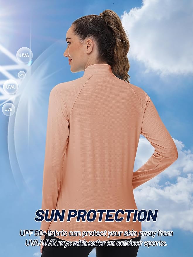 TACVASEN Women's Athletic Jackets Lightweight UV Protection Shirts Full Zip Workout Jacket UPF 50+ Long Sleeve Sun Shirt