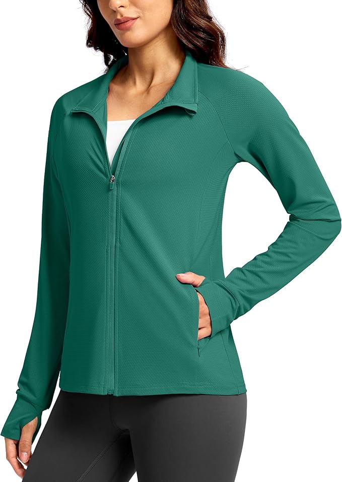 G Gradual Women's Lightweight Athletic Jacket Sun Protection UPF 50+ Zip Up 4 Pockets Long Sleeve Shirts Workout Running