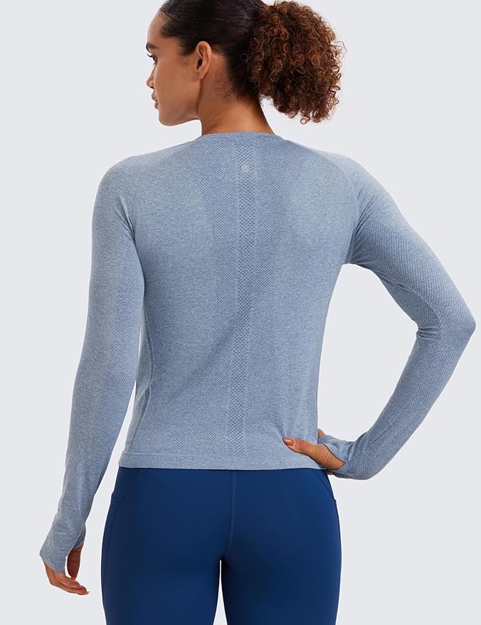 CRZ YOGA Seamless Long Sleeve Shirts for Women Waist Length - Workout Athletic Running Gym Yoga Tops Crewneck Breathable