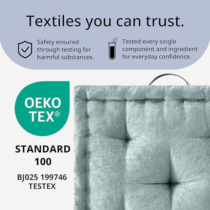 Intelligent Design Large Floor Pillow for Adults Yoga or Meditation Cushion with Handle, Floor Cushion for Board Games, Lustrous Chenille Tufted, Handsewn Scalloped Edge, Azza, 24" x 24" x 5" Aqua
