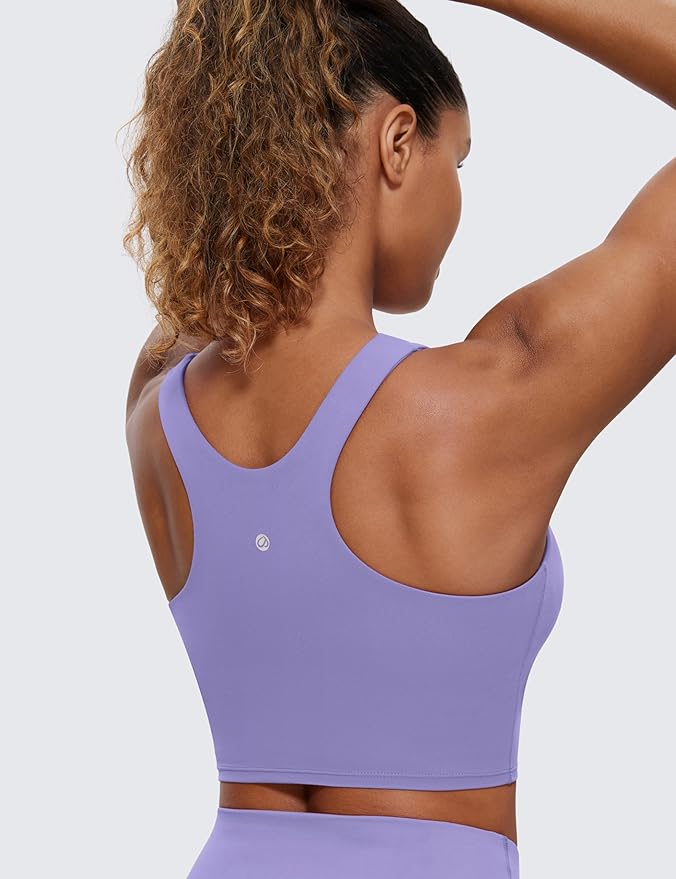 CRZ YOGA Butterluxe High Neck Crop Tank Tops for Women - Racerback Padded Longline Sports Bras Workout