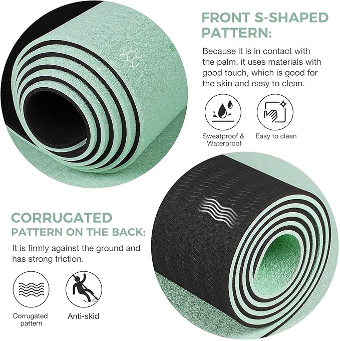 Gruper Yoga Mat Non Slip TPE Extra Wide Yoga Mat with Alignment Mark, 72"L x 32"W x 0.32"/0.24"Th (183cm x 80cm x 8mm/6mm), Anti-Tear Exercise Mat with Carrying Strap and Bag, Workout Mats for Yoga, Pilates