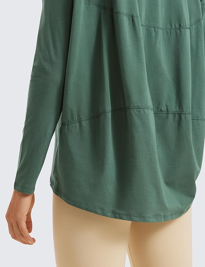 CRZ YOGA Pima Cotton Boat Neck Long Sleeve Shirts for Women - Workout Athletic Yoga Casual Tops Loose Fit Fall T-Shirts