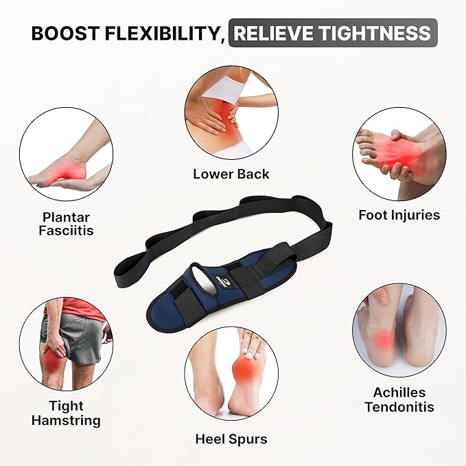 DMoose Fitness Foot & Calf Stretcher with Adjustable Padded Stretching Strap for Plantar Fasciitis, Hamstring, Heel Spurs and Achilles Tendonitis Relief - Yoga Leg Stretch Strap for Flexibility