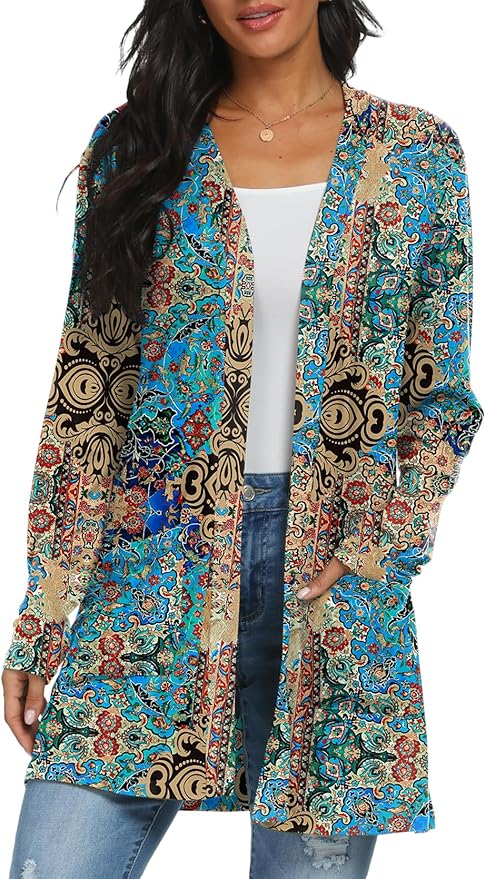 Womens Casual Lightweight with Pocketes Long Sleeve Open Front Cardigan