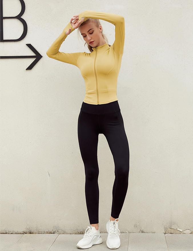 Lviefent Womens Lightweight Full Zip Running Track Jacket Workout Slim Fit Yoga Sportwear with Thumb Holes