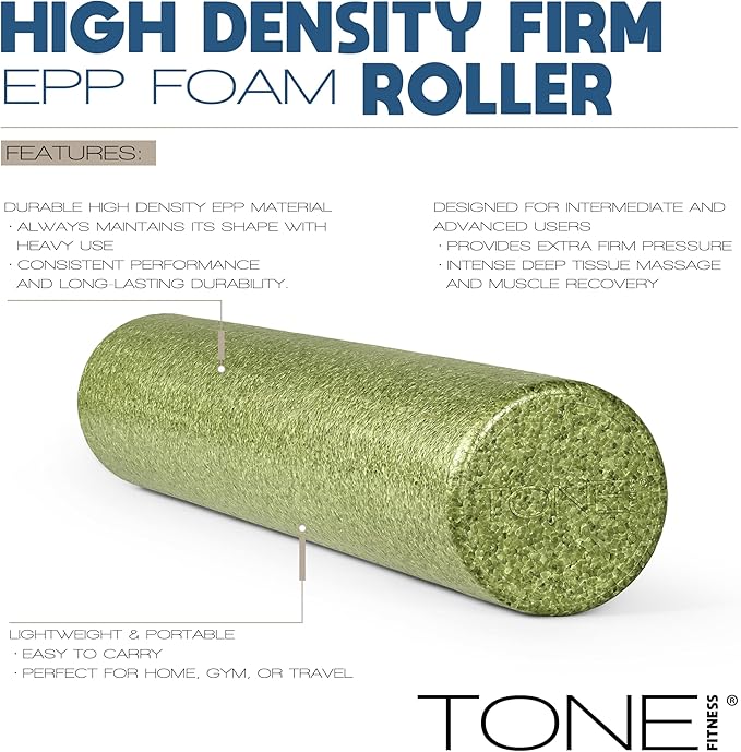 Tone Fitness High Density EPP Foam Exercise Foam Roller for Yoga, Pilates, Stretching, Massage, and Recovery | Multiple Sizes and Colors