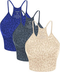 ODODOS Women's Crop 3-Pack Seamless Rib-Knit Camisole Crop Tank Tops