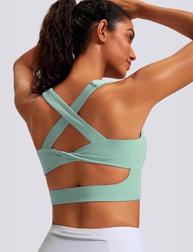 Sports Bras for Women Criss-Cross Back Padded Workout Tank Tops Medium Support Crop Tops for Women
