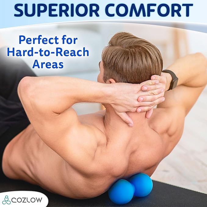 COZLOW Double Lacrosse Silicone Massage Ball - Cobalt Blue - Peanut Trigger Point Roller for Mobility, Deep Tissue Therapy, Myofascial Release - Acupressure Tool for Muscle Pain Relief