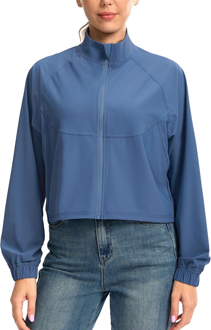 Soothfeel Women's Athletic workout Jacket Lightweight UPF 50+ Long Sleeve Sun Protection Shirts Zip Up Cropped Hiking Tops